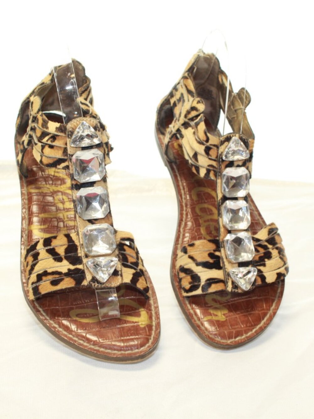 Sam Edelman Size 8.5M Leopard Print Galina Back Zip Gladiator Leather Sandals